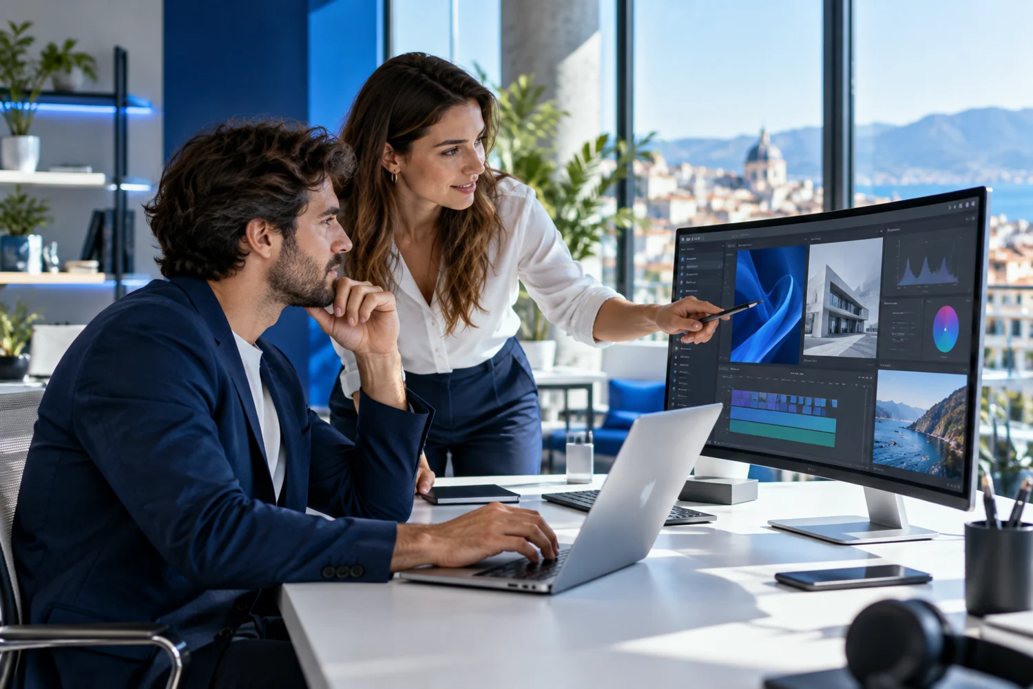 Professionisti al lavoro in un ambiente digitale contemporaneo